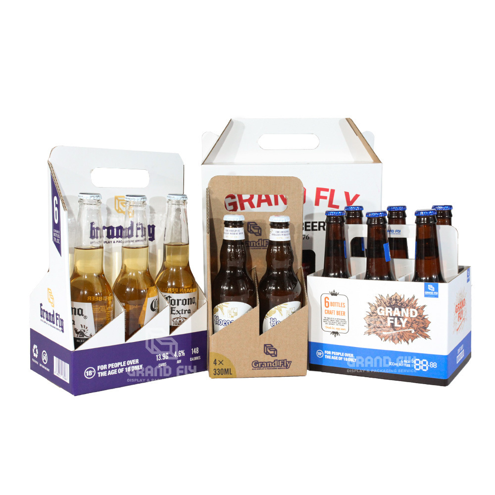 Custom Beer Case Holder Cardboard 4 6 Pack Bottle Beer Carriers Packaging Box For Beer Bottles