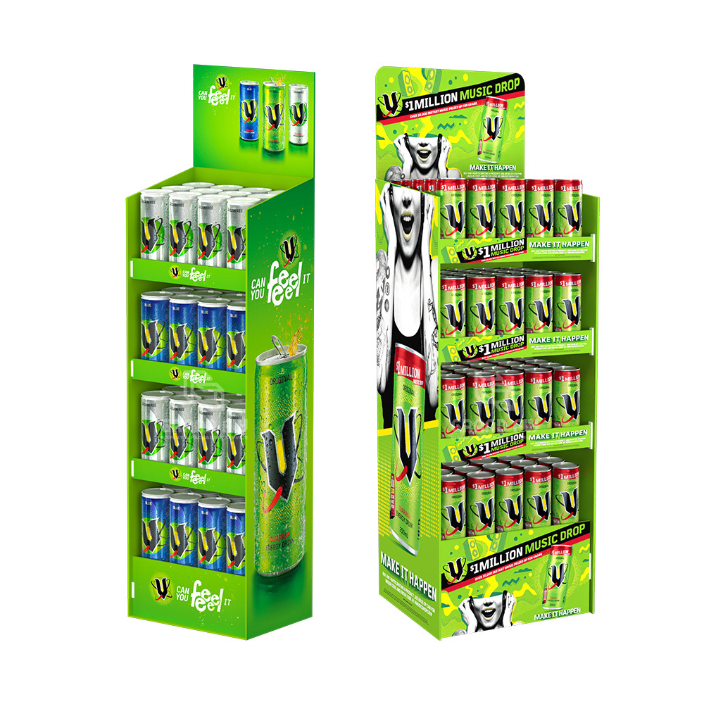 Custom Shape Display Cardboard 3 Tier Shelf Display Printed Monster Energy Drink Cardboard Functional Drinks Floor Display