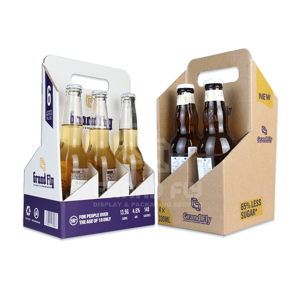 Custom Beer Case Holder Cardboard 4 6 Pack Bottle Beer Carriers Packaging Box For Beer Bottles