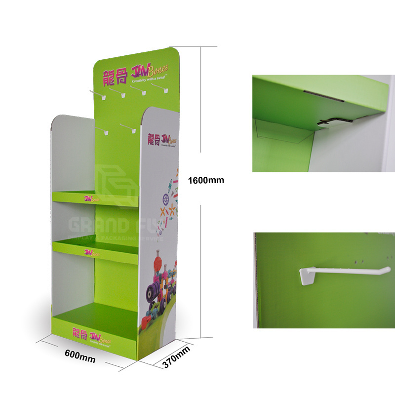 High Quality Children Toys Commercial Store Corrugated Display Stand Shelving With Hook