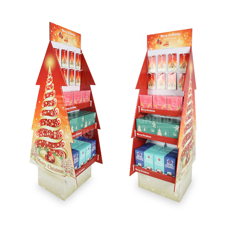 Custom Tree Double Sided Cardboard Shelf Display Stand Cardboard Floor Display For Retail Shop