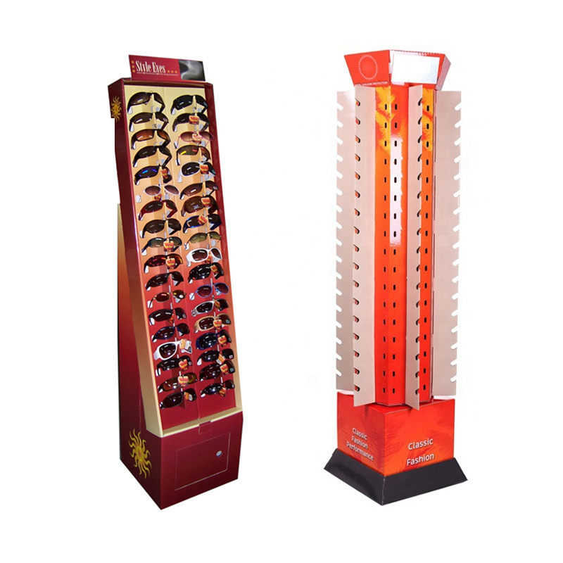 Pegboard Sunglasses eye glasses Cardboard Contact Lens Floor Display Stand Cardboard Eyeglass Display Rack For Glasses Store