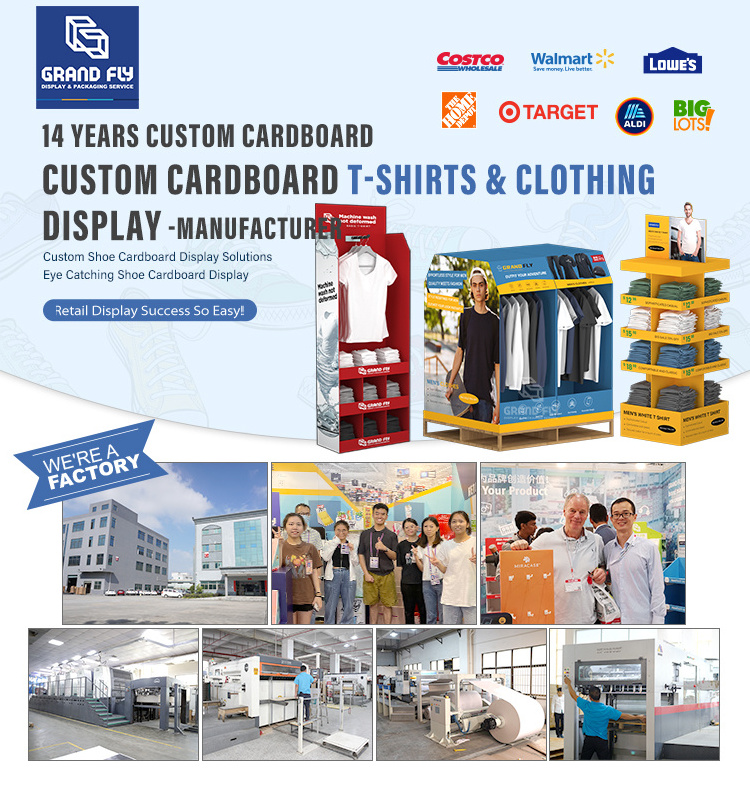 Custom Corrugated Shirt T Shirts Clothing Pop Cardboard Floor T-shirt Pallet Display stand For Clothes