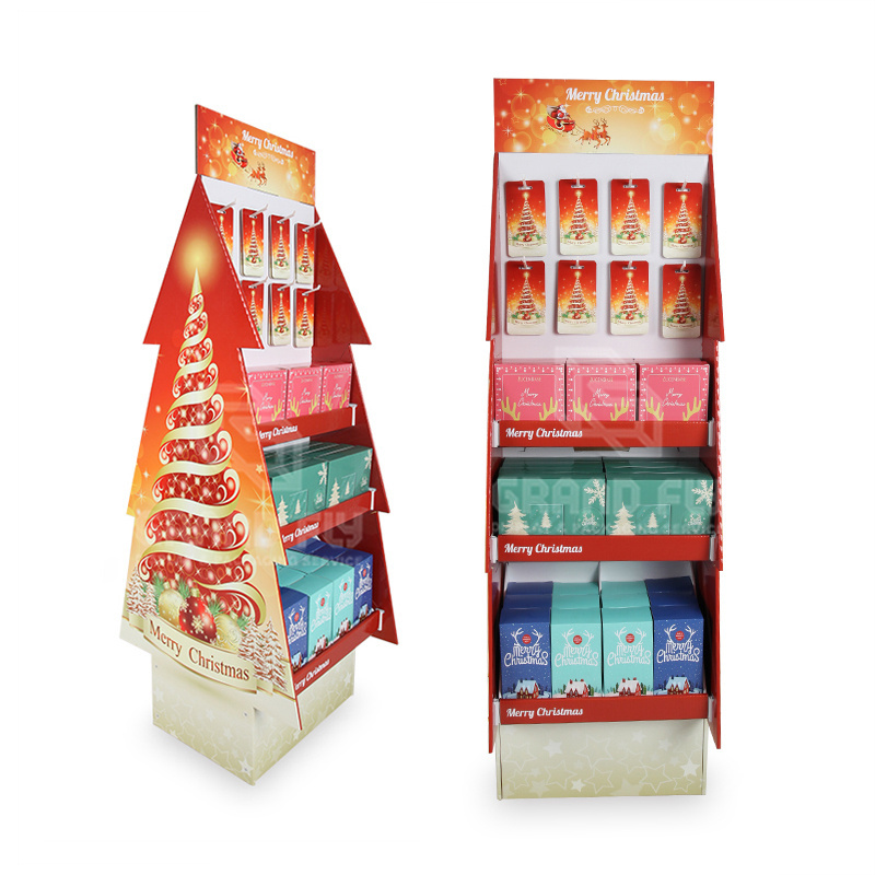 Custom Tree Double Sided Cardboard Shelf Display Stand Cardboard Floor Display For Retail Shop