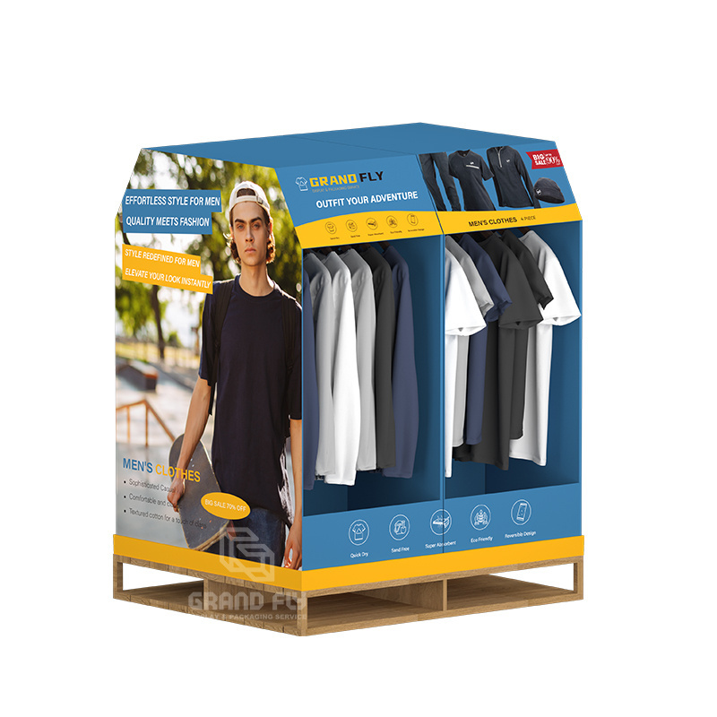 Custom Corrugated Shirt T Shirts Clothing Pop Cardboard Floor T-shirt Pallet Display stand For Clothes