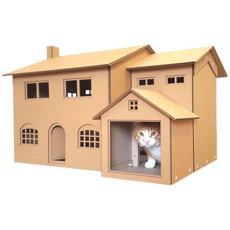 Wholesale Pet Toys Playhouse Corrugated Box Paper Cat Scratching Post Cat Toy Cardboard Cat House Castle Print Houses Button