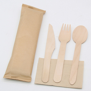 Disposable Wooden Cutlery Set With Independent Packaging For Safety And Hygiene Spoon Knife Fork Customized Support For Food