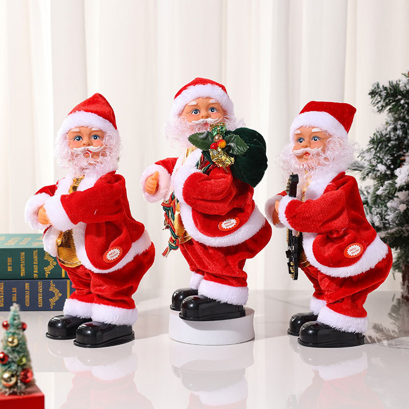 Electric Santa Claus shaking buttocks and playing guitar with music Christmas little old man decoration doll gift wholesale