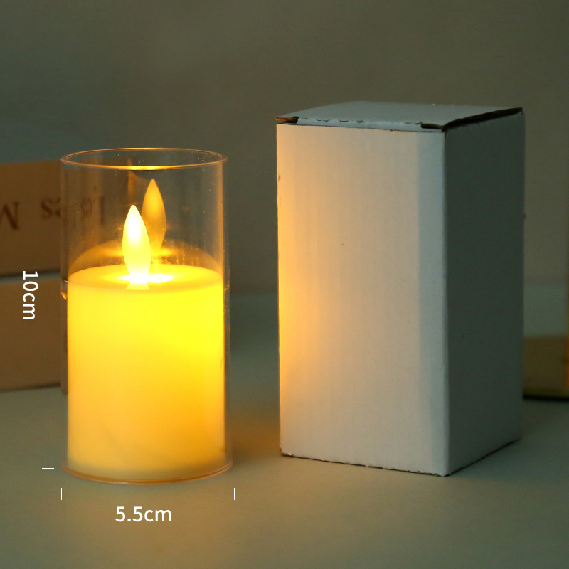 Lighting Flickering Pillar Battery Powered Flameless Electronic In Clear Tall Glass With Moving Flame