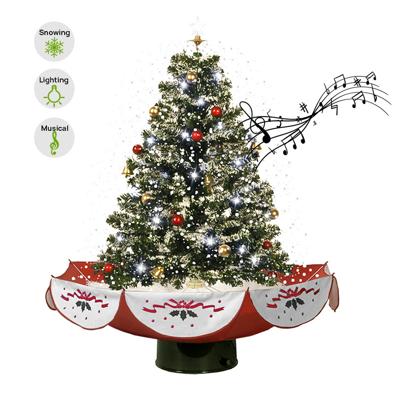 Umbrella Pvc Base Musical Xmas New Year Home Decoration Artificial Christmas Tree Falling Snow Music Type