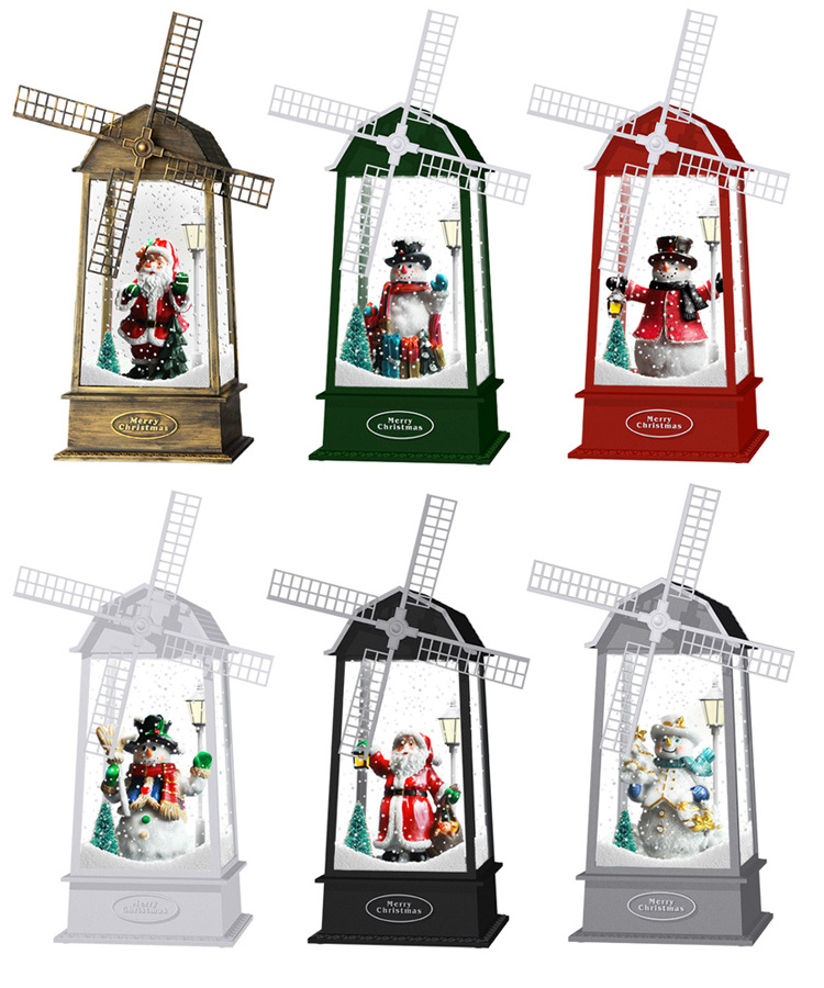 Snowing Windmill Lantern With Music Box Light Lamp Snow