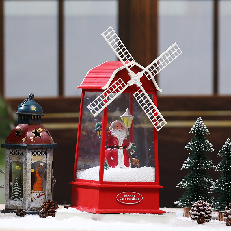 Snowing Windmill Lantern With Music Box Light Lamp Snow