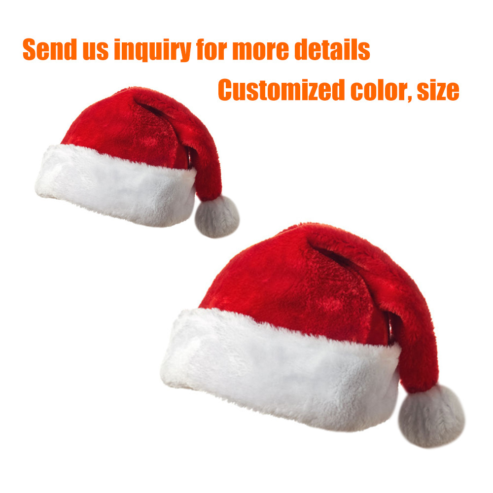 Factory Direct Santa Claus Plush Christmas Hat Decoration Xmas Party Supplies Traditional Red Christmas Hat