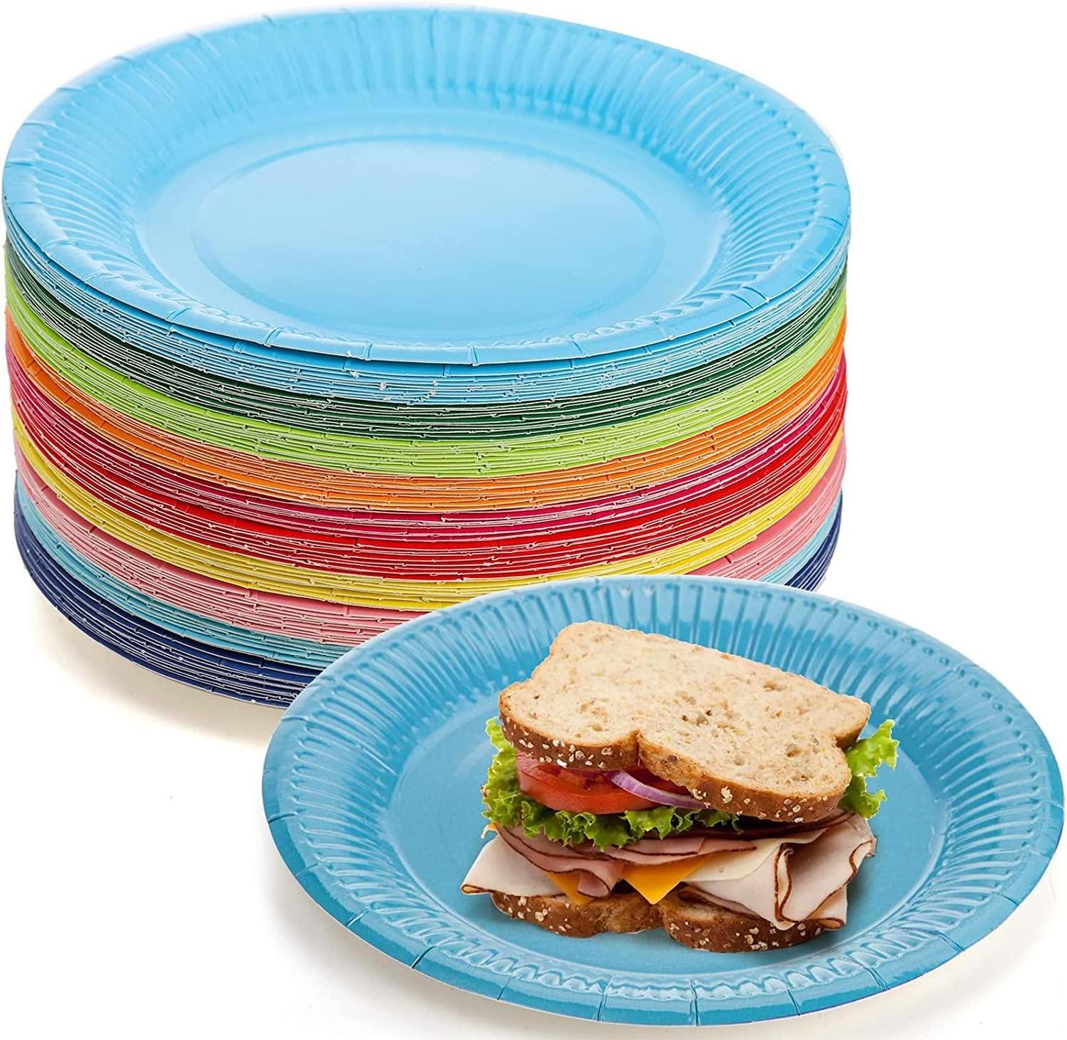 Colorful Paper Dinner Plates Disposable Party Plates Paper Plates 7 Inch Round DIY Colored Paper Dish