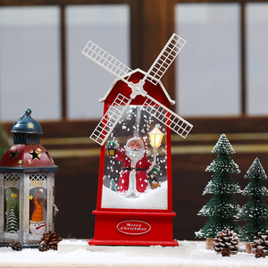 Snowing Windmill Lantern With Music Box Light Lamp Snow