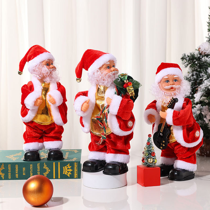 Electric Santa Claus shaking buttocks and playing guitar with music Christmas little old man decoration doll gift wholesale