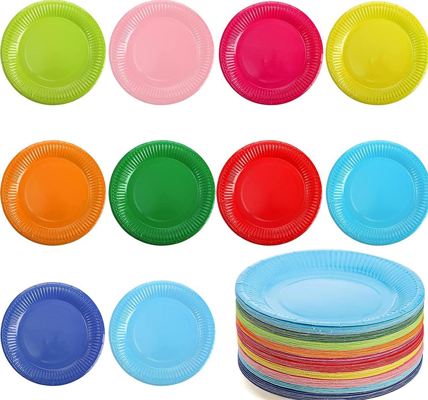 Colorful Paper Dinner Plates Disposable Party Plates Paper Plates 7 Inch Round DIY Colored Paper Dish