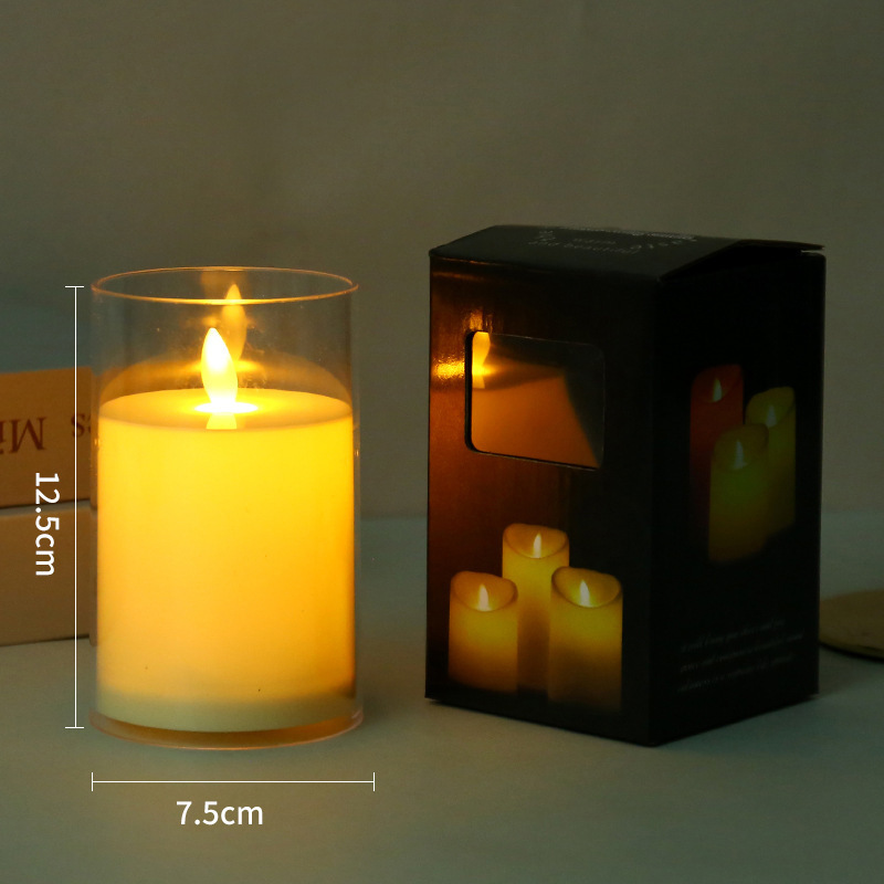 Home Decor 3D Real Flame Paraffin Wax Ribbed Battery Operated Fake Electronic Christmas  Flameless Pillar  For Wedding