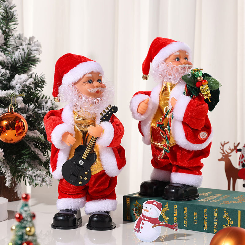 Electric Santa Claus shaking buttocks and playing guitar with music Christmas little old man decoration doll gift wholesale