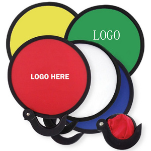 Custom Printed Nylon Round Folding Hand Fan Flexible Foldable Disc Fan For Summer Promotion