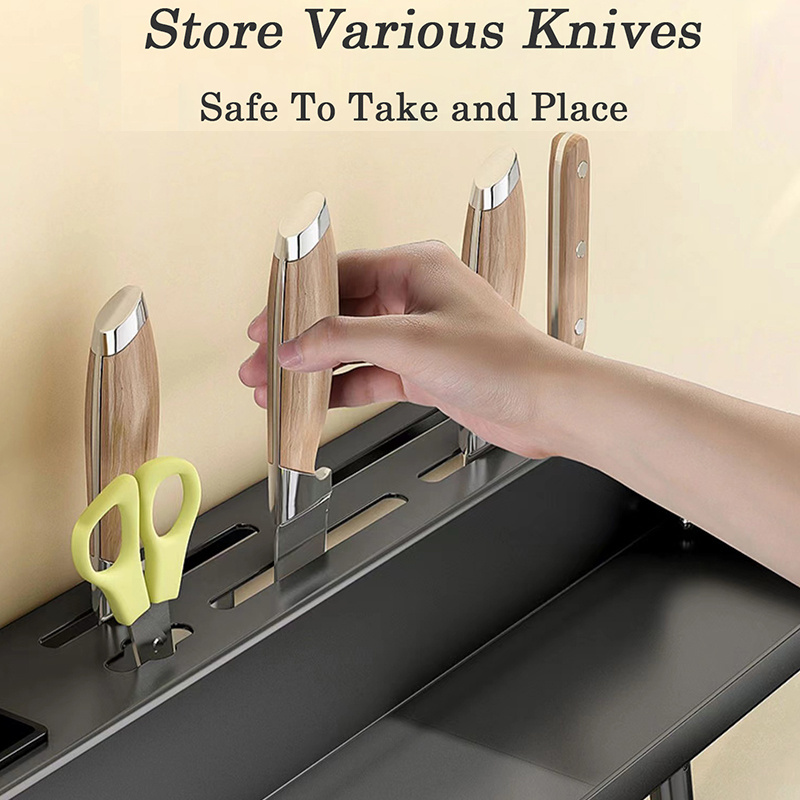 Stainless Steel Spice Organizer Rack Wall Mounted Knife Holder Tool Storage Racks Shelving Units Tableware Shelf Kitchen Rack