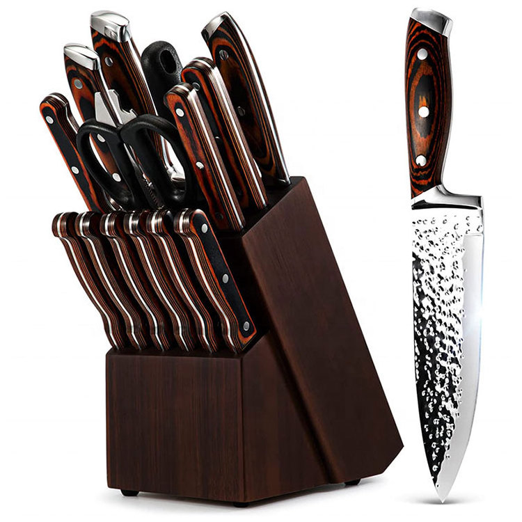 acacia knives set kitchen knives set with wooden block damascus stainless steel kitchen knives set with wooden block