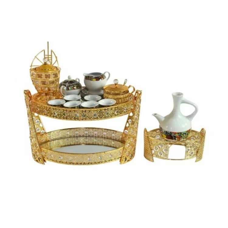 2023 new design habesha decorative metal popular ethiopian mid-east coffee rekebot table tray set