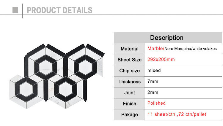 Foshan supply Hexagon mosaic 3d Waterjet mosaic Bathroom white Marble Mosaic Wall  Kitchen Backsplash