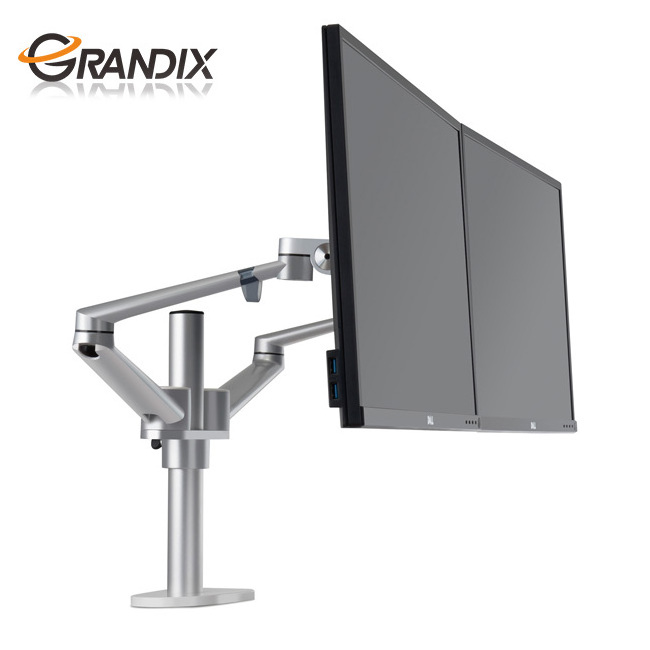 Height adjustable Aluminum LCD pole mounting stand monitor mounting bracket dual monitor bracket