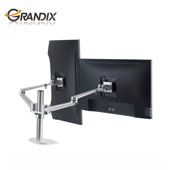 Height adjustable Aluminum LCD pole mounting stand monitor mounting bracket dual monitor bracket