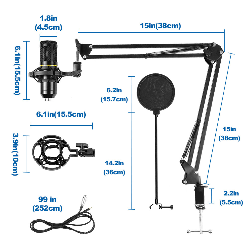 Recording Gaming shock mount Usb Home podcast music Studio equipment arm Condenser Microphone set