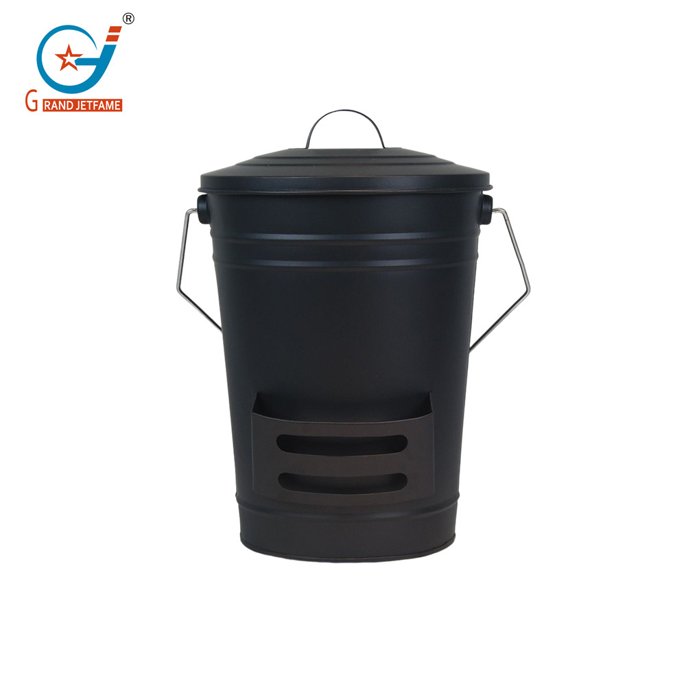 Black Ash Bucket with Lid Galvanized Fireplace Metal Bucket ash can  Iron Ash Bucket for Fireplace