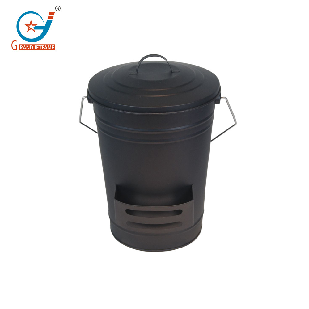 Black Ash Bucket with Lid Galvanized Fireplace Metal Bucket ash can  Iron Ash Bucket for Fireplace