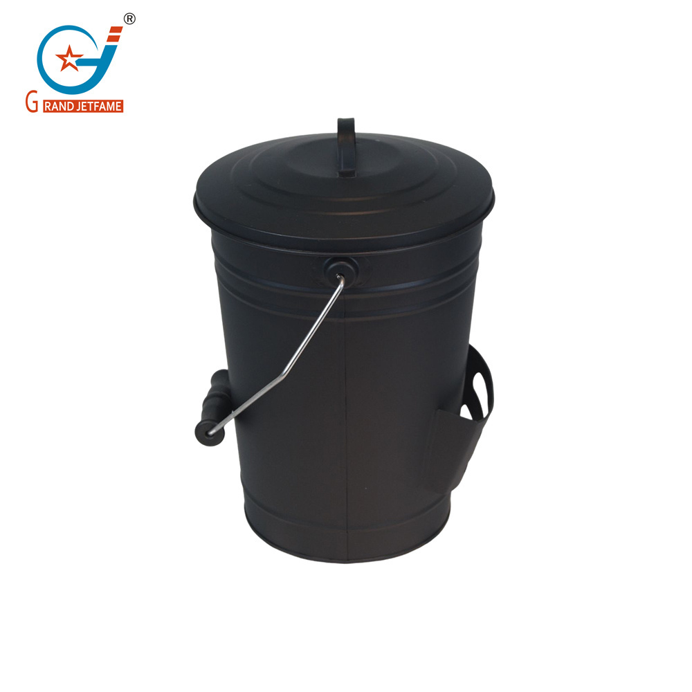 Black Ash Bucket with Lid Galvanized Fireplace Metal Bucket ash can  Iron Ash Bucket for Fireplace