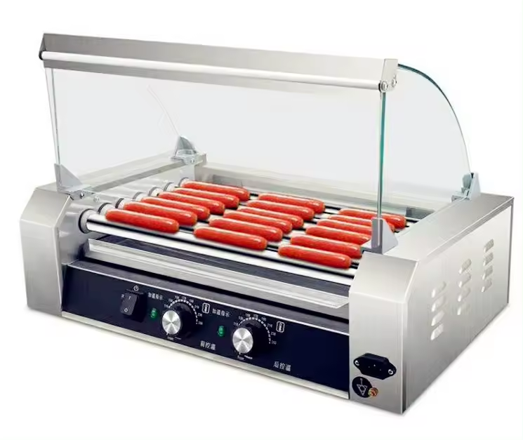 7 Roller Commercial Hot Dog Steamer Electric  Grill Hot Dog Warmer Cooker #304SS With Detachable 7mm Dustproof Glass Cover