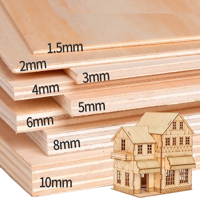 China Supplier  1/16  1mm 2mm 3mm 5mm 6mm basswood plywood Basswood  sheets For Laser Cutting crafts 3D Puzzle Toys