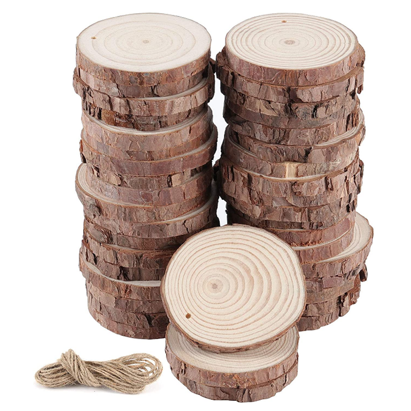 Unfinished Natural Round Fir Wooden DIY Crafts Wood Cut Slice Circles With Bark