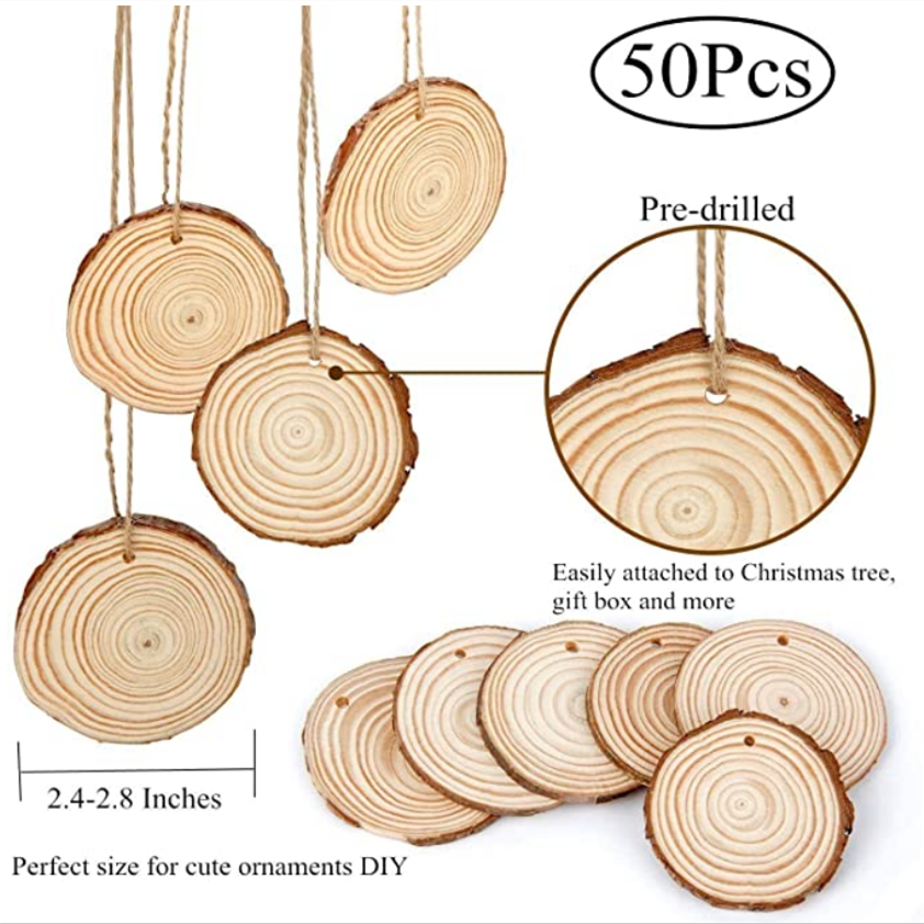 Unfinished Natural Round Fir Wooden DIY Crafts Wood Cut Slice Circles With Bark