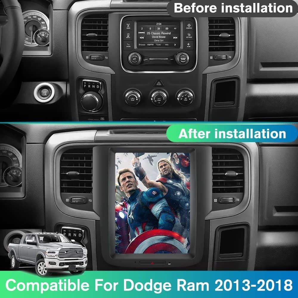 8-Core 10.4 Inch Android Car Radio with GPS Navigation Speedometer Gauge for 2013-2018 Dodge Ram Multimedia Player