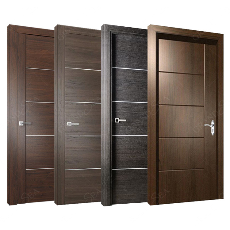 Top Manufacturer Apartment Poly Internal Wood Door Hotel Soundproof Bedroom Door Walnut Modern Interior Solid Wooden Room Door