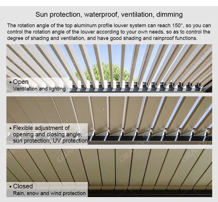 Attached aluminum pergola modern gazebo with adjustable roof louver pergola electrisch