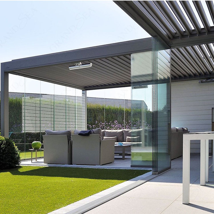 Factory Aluminum Pergola Outdoor Shutter Roof System Pergola Terrace With Glass Sliding Doors Pergolas And Gazebos Outdoor