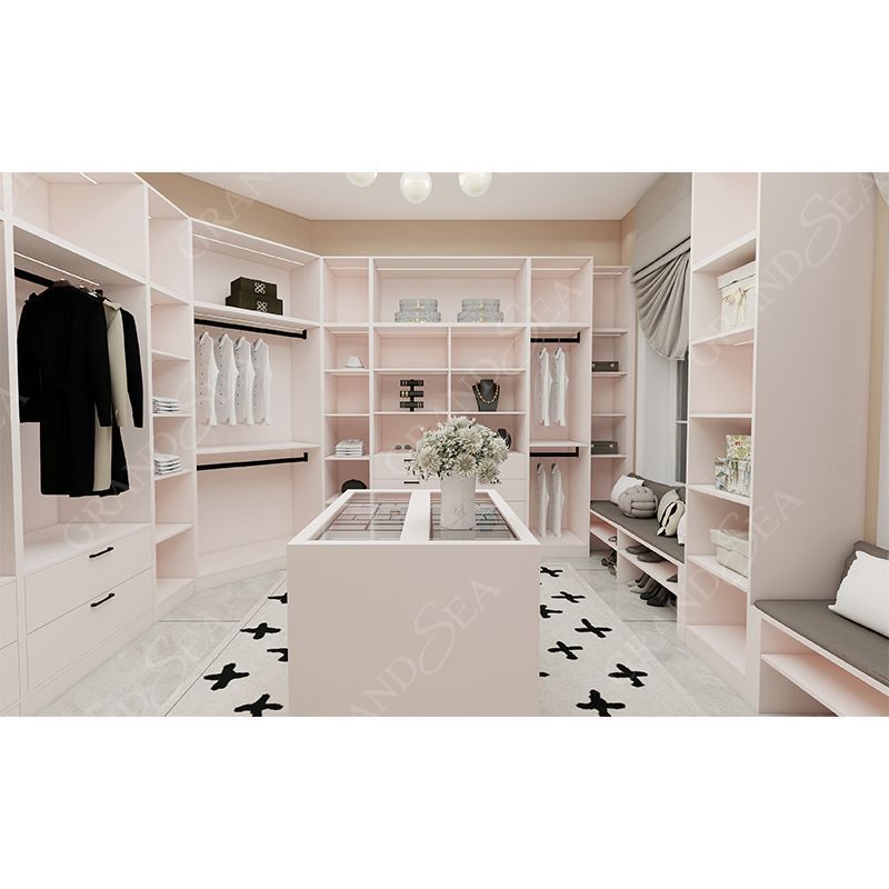 4 Doors Wooden Handmade Locker Four Door Women Pink Wardrobe Closet With Desk