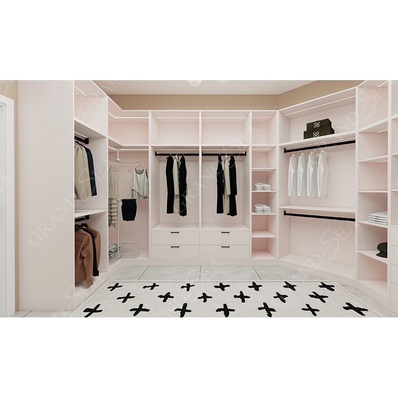 4 Doors Wooden Handmade Locker Four Door Women Pink Wardrobe Closet With Desk