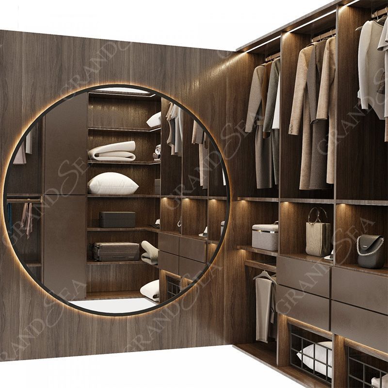 Customized Luxury Bedroom Furniture Storage Closet Wooden Wardrobe Cabinet With Mirror