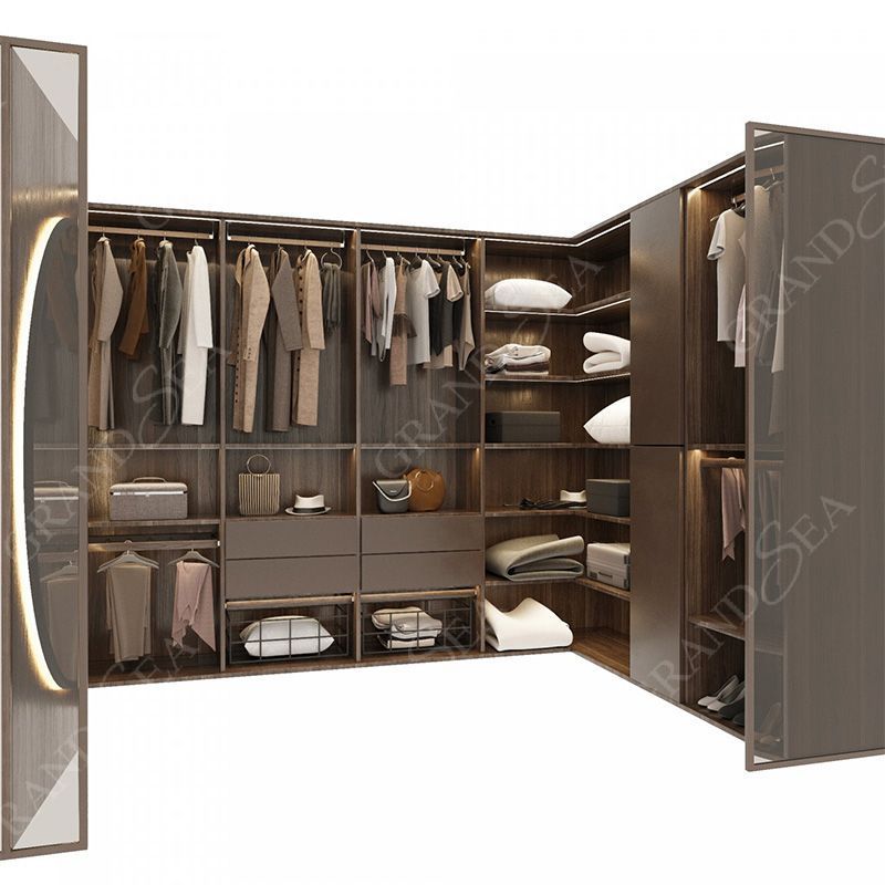 Customized Luxury Bedroom Furniture Storage Closet Wooden Wardrobe Cabinet With Mirror