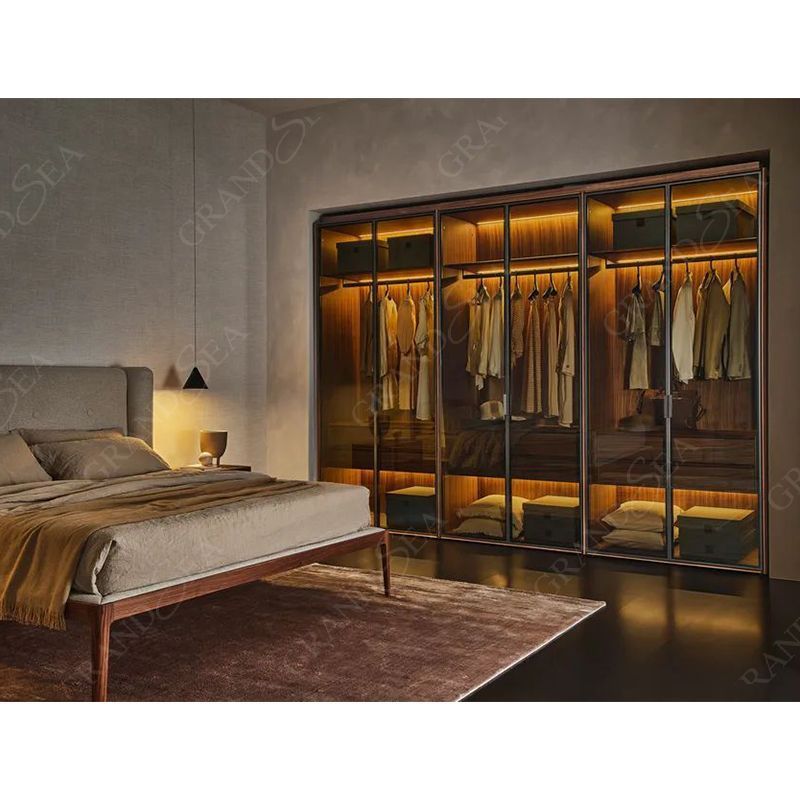 Design Bedroom Wall Italian Style Cabinet With Mirror Door Closet Hallway Luxury Built-In Wardrobe With Sliding Door