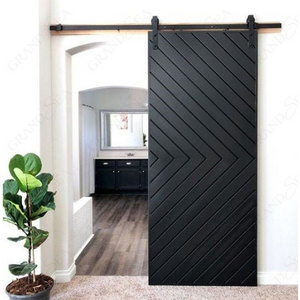 Chevron Arrow Pattern Composite MDF Solid Wood Black Interior Sliding Double Black Barn Door With Hardware Kit