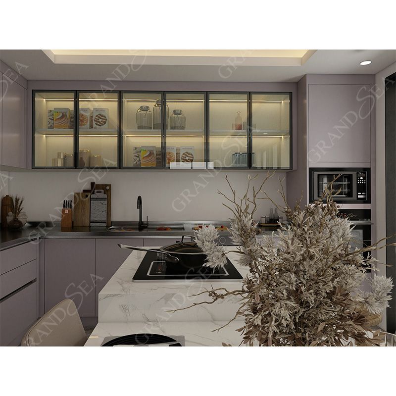 Home Modern Lady's Kitchen Design France Style Purple Lacquer Cupboard Kitchen Cabinets