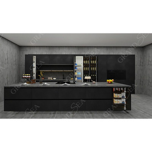 Italian Complete PVC Membrane Home Kitchens Set Kitchen Cabinets Design with Hardware Organizer Black and White Color